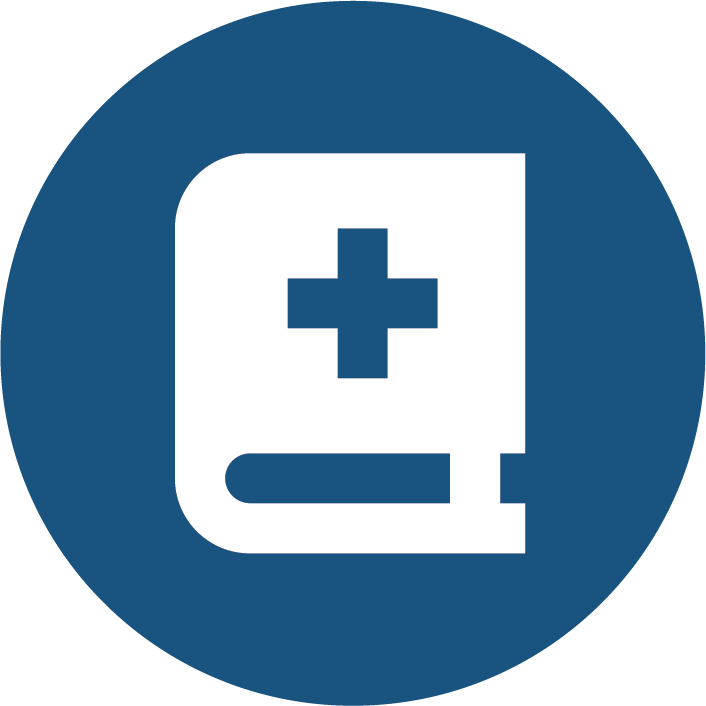 icon of a book with a medical symbol